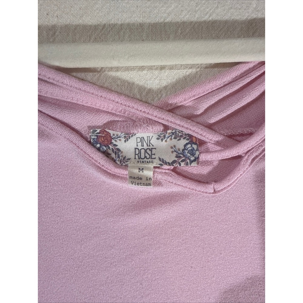 Pink Rose Vintage Top Womens Medium Pink Good Condition Tie Front Strappy Neck - Picture 2 of 6